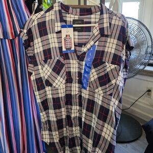 JACHS Girlfriend Navy and White Plaid Button Down Shirt